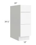 Venetian White Matte 12" 3-Drawer Base Cabinet