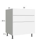 Euro Gloss White 30" 3-Drawer Base Cabinet