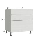 Euro White Grain 33" 3-Drawer Base Cabinet