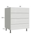 Euro White Grain 30" 4-Drawer Base Cabinet