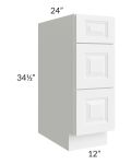 Pearl White 12" 3-Drawer Base Cabinet
