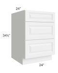 Pearl White 24" 3-Drawer Base Cabinet