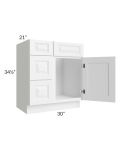 Pearl White 30" Vanity Sink Base Cabinet (Drawers on Left)