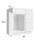 Pearl White 30" Vanity Sink Base Cabinet (Drawers on Right)