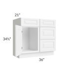 Pearl White 36" Vanity Sink Base Cabinet (Drawers on Right)