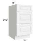 Pearl White 18" Vanity Three Drawer Base Cabinet