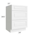Pearl White 24" Vanity Three Drawer Base Cabinet