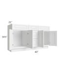 Pearl White 60" Vanity Sink Base Cabinet with Drawers