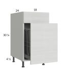 Euro White Grain 18" Base Cabinet with Single Trashcan Pullout