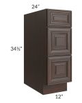 Biscotti Caf?? Glazed 12" 3-Drawer Base Cabinet