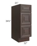 Biscotti Caf?? Glazed 12" Vanity Three Drawer Base Cabinet