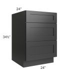 Kingston Steel Grey Shaker 24" 3-Drawer Base Cabinet