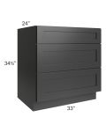 Kingston Steel Grey Shaker 33" 3-Drawer Base Cabinet