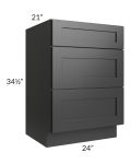 Kingston Steel Grey Shaker 24" 3-Drawer Vanity Base Cabinet