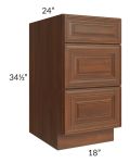 Cambridge Saddle Glaze 18" 3-Drawer Base Cabinet 