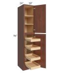 Cambridge Saddle Glaze 18x96x24 Wall Pantry Cabinet with 4 Rollout Trays