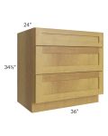 Heritage Amber Shaker 36" 3-Drawer Base Cabinet
