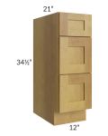 Heritage Amber Shaker 12" Vanity Three Drawer Base Cabinet - Out of stock through April
