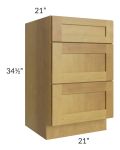 Heritage Amber Shaker 21" Vanity Three Drawer Base Cabinet