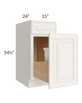 Cambridge Antique White Glaze 15" Base Cabinet with Single Trashcan Pullout