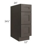 Southport Espresso Shaker 12" 3-Drawer Base Cabinet