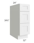 Asheville White Shaker 12" 3-Drawer Base Cabinet