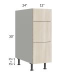 Milan Natural 12" 3-Drawer Base Cabinet