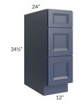 Bayville Blue 12" 3-Drawer Base Cabinet