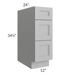 Charlotte Grey 12" 3-Drawer Base Cabinet