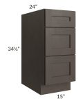 Southport Espresso Shaker 15" 3-Drawer Base Cabinet 