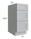 Asheville Grey Shaker 15" 3-Drawer Base Cabinet