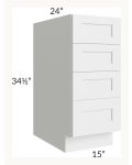 Midtown White Shaker 15" 4-Drawer Base Cabinet