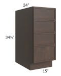 Vienna Kona Brown 15" 4-Drawer Base Cabinet