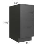 Vienna Black 15" 4-Drawer Base Cabinet
