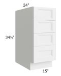 Union White 15" 4-Drawer Base Cabinet