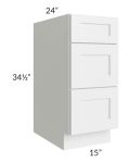 Stratton White Shaker 15" 3-Drawer Base Cabinet
