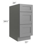 Stratton Dark Grey Shaker 15" 3-Drawer Base Cabinet 