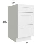 Brighton White Shaker 18" 3-Drawer Base Cabinet