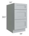 Asheville Grey Shaker 18" 3-Drawer Base Cabinet