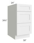 Asheville White Shaker 18" 3-Drawer Base Cabinet
