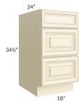 Phoenix Cream Glaze 18" 3-Drawer Base Cabinet