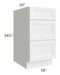Bayville White 18" 3-Drawer Base Cabinet