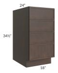 Vienna Kona Brown 18" 4-Drawer Base Cabinet