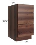 Farmhouse Walnut Shaker 18" 3-Drawer Base Cabinet
