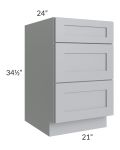 Asheville Grey Shaker 21" 3-Drawer Base Cabinet