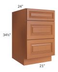 Lexington Cinnamon Glaze 21" 3-Drawer Base Cabinet 