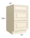 Phoenix Cream Glaze 21" 3-Drawer Base Cabinet
