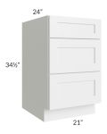 Stratton White Shaker 21" 3-Drawer Base Cabinet
