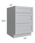 Asheville Grey Shaker 24" 3-Drawer Base Cabinet 