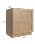 Asheville Rift Oak Shaker 30" 2-Drawer Base Cabinet